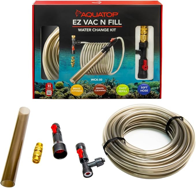 Aquatop EZ Vac-N-Fill 50Ft Aquarium Vacuum & Refill Kit – WCK-50 – Gravel Cleaner with Durable PVC Hose & Brass Faucet Adapters – Simplifies Water Changes