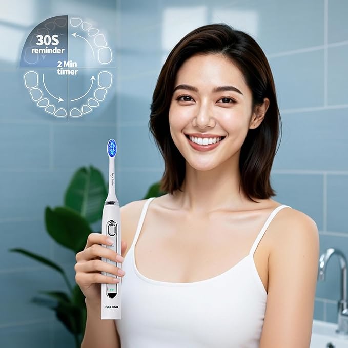LED Electric Lumi Toothbrush - 2 (Blue led) Brush Heads for Adults | 4 Cleaning Modes with Smart Timer, IPX7 Waterproof, Long-Lasting Battery & Wireless Charging Base (White)