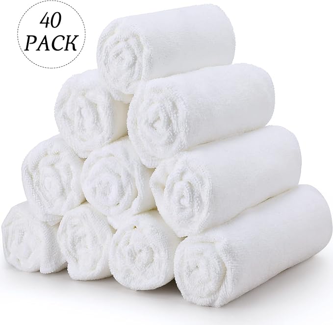 Shimeyao 40 Pack Bleach Proof Towels Microfiber Absorbent Resistant Hair Hand Towels Bulk Quick Dry for Barber Gym Bath Spa Shaving (White,16 x 29 Inch)
