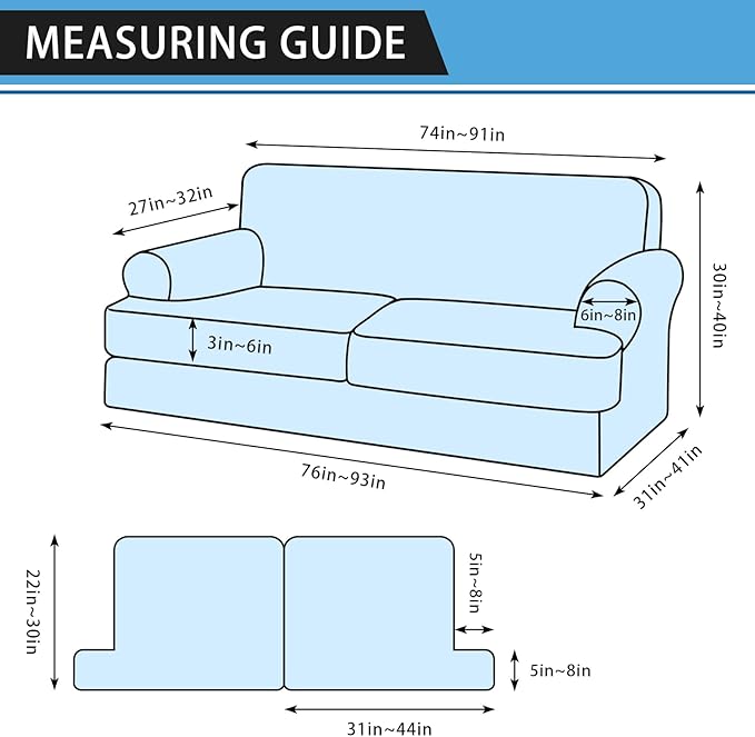 3-Pieces T Cushion Sofa Slipcovers Leather Look Couch Cover for 2 Cushion Couch Furniture Protector Stretch Sofa Cover with 2 Individual T Cushion Seat Covers Washable, Brown