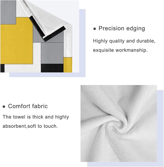 Yellow Black Geometric Bath Towels Set,Ultra Soft 3 Piece White Grey Abstract Modern Towels for Bathroom,1 Bath Towel 1 Hand Towel 1 Washcloth,Absorbent Quick Dry Decoractive Bathroom Towels