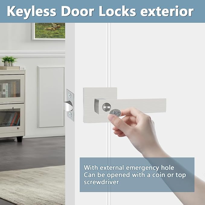 KAMOTA Privacy Door Levers, 8 Pack Satin Nickel Door Handles Bed and Bath Door Locks Interior Keyless Locksets, Left and Right Hand Reversible