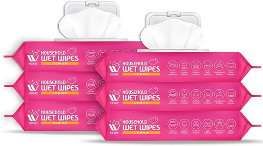 WBM Home Surface Cleaning Wipes, Lemon Scented, Household Cleaning, Pack 6 (Total 480 Sheets)