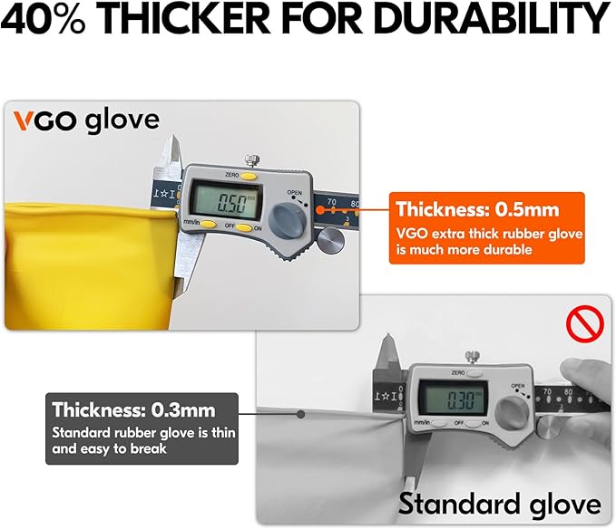 Vgo... 5-Pairs Reusable Household Gloves, Rubber Dishwashing gloves, Extra Thickness, Long Sleeves, Kitchen Cleaning, Working, Painting, Gardening, Pet Care (Size L, Yellow, HH4601)