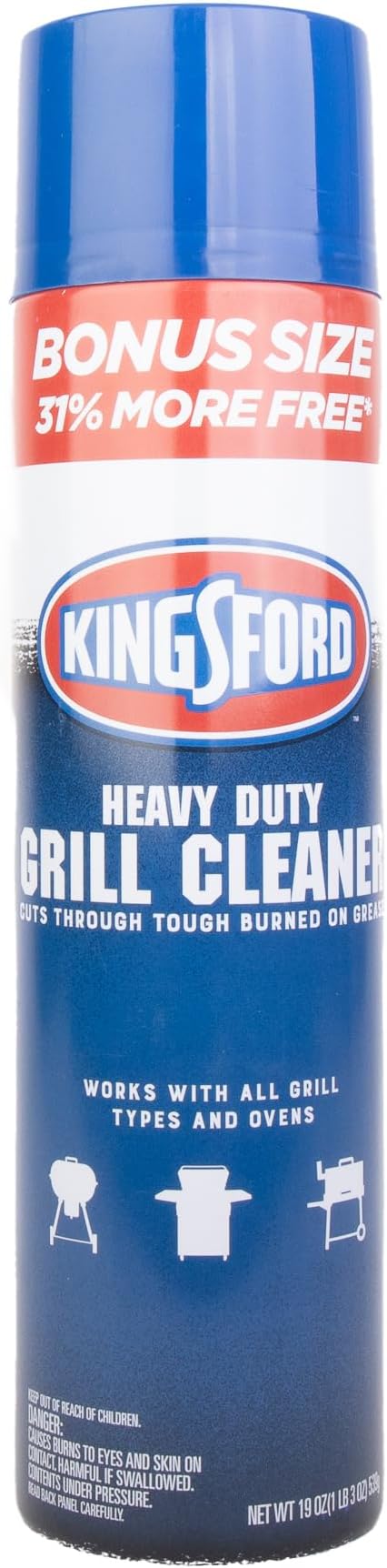 Kingsford Heavy Duty Foaming Grill Cleaner Spray, BBQ Degreaser for Charcoal & Gas Grills, Cuts Grease, Burnt-On Food & Grime, Easy Spray-On Foam for Grill Grates & Surfaces, Aerosol Can, 19 Oz