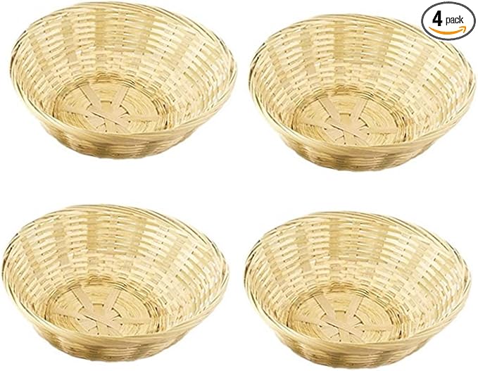 4 Pcs 9 Inches Small Round Basket Storage Organizers Bamboo Handmade Basket for Kitchen Organization Stackable Storage