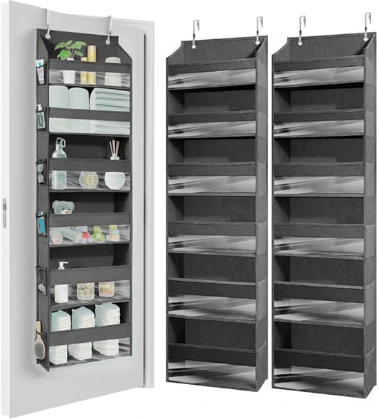 HOMELUX THEORY UPGRADED 6 Tiers Over The Door Organizer Hanging - 100D EXTRA THICK & 50lbs HUGE CAPACITY, 12 Side Mesh Pockets Over The Door Shoe Organizer, Hanging Closet Organizer (Dark Gray, 2pc)