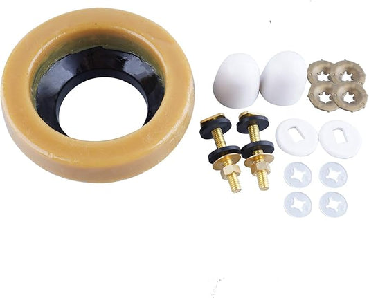 Hibbent Toilet Wax Ring Kit, Toilet Bowl Wax Ring with Brass Closet Bolts, Bolt Caps, PE Flange and Extra Retainers, Thick Wax Ring Gasket for Toilet Bowl- Gas, Odor and Watertight Seal