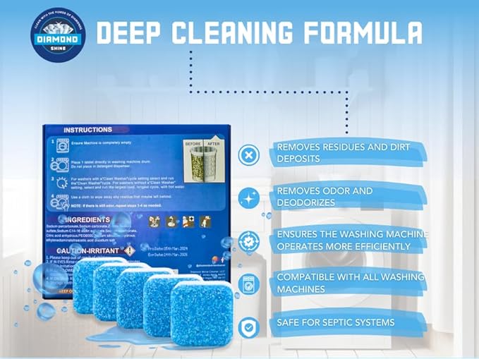 Diamond Shine Appliance Cleaner Bundle – 24 Tabs Each – Dishwasher Tablet, Garbage Disposer & Washing Machine Descaler – Septic Safe, Deodorizes, Fresh Scent – 1-Year Supply