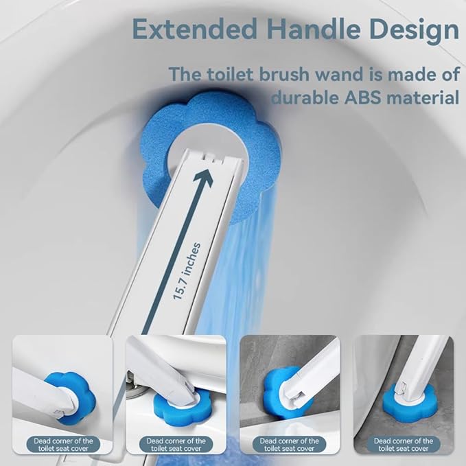 Disposable Toilet Brush Set with Holder, Angled Cleaning Wand with 24 Refill Heads, Wall-Mounted Hygienic Toilet Cleaner (Ocean, Lemon, Lavender Scents)