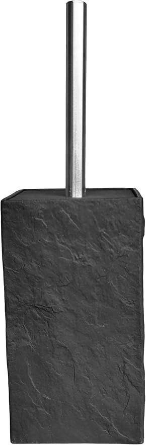 Marble Finishing Resin Material Toilet Brush and Holder Set, Stainless Steel Handle (Nature Black Square)