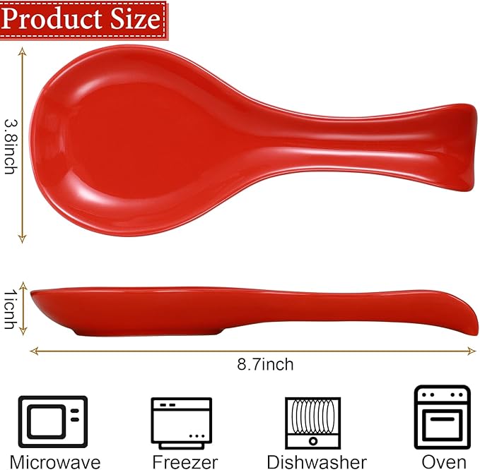 4 Pcs 8" 10" Electric Stove Burner Covers 1 Pcs 3.8" x 8.7" Ceramic Spoon Rest Stainless Steel Stove Top Covers for Gas Burners Spoon Holder for Winter Kitchen Coffee Bar Accessories(Red Cover)