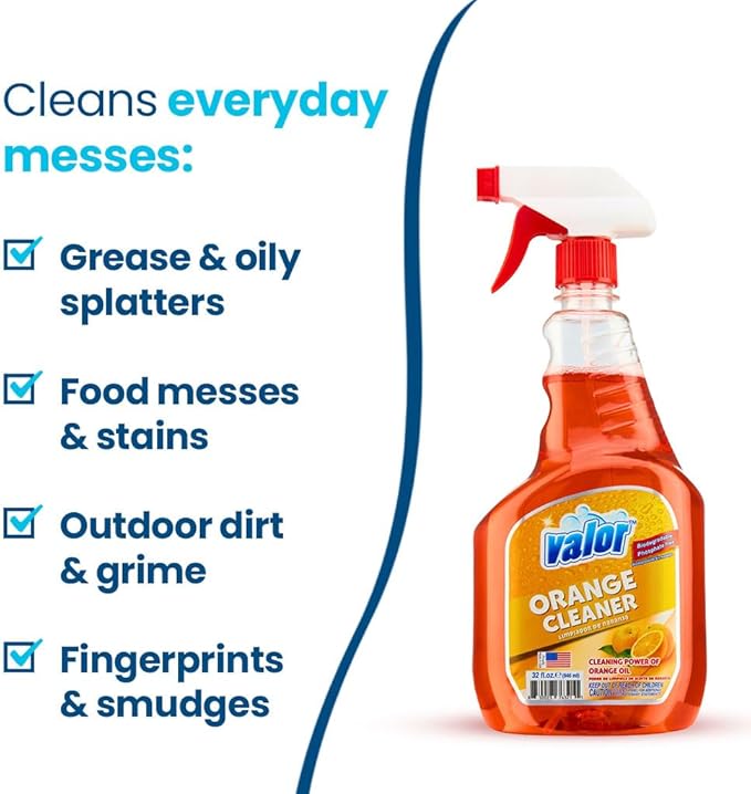 Valor All-Purpose Cleaner with Trigger Sprayer, 32 fl oz – Powerful Degreaser, Multi-Surface Use, Biodegradable Formula, Made in USA (32 Fl Oz (Pack of 6))