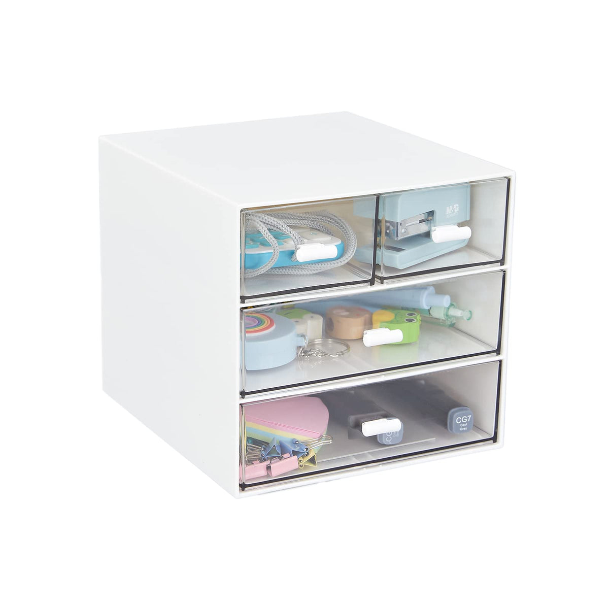 Desk Organizer with 4 Drawers, Clear Plastic Desk Storage Box - Image 1