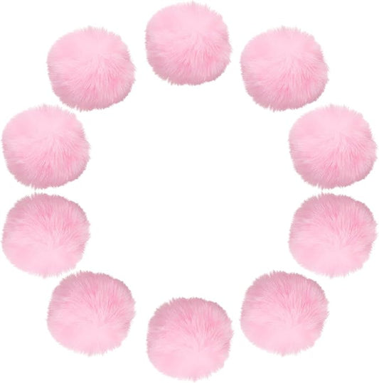 uxcell 2.8 Inch Faux Fur Pom Pom Balls, 10 Pcs Light Pink Fluffy Soft Faux Fur Pom Poms for Hats with Elastic Loop for DIY Knitting Hats Keychain Scarves Gloves Bags Shoes Accessories
