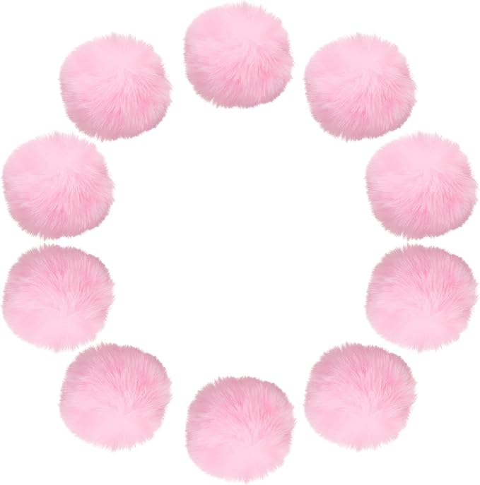 uxcell 2 Inch Faux Fur Pom Pom Balls, 10 Pcs Light Pink Fluffy Soft Faux Fur Pom Poms for Hats with Elastic Loop for DIY Knitting Hats Keychain Scarves Gloves Bags Shoes Accessories