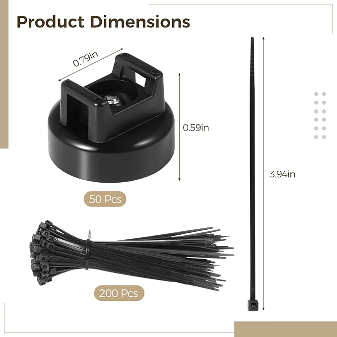 Magnetic Cable Zip Tie Mounts, 50 Pcs Magnets with 200 Pcs Cable Zip Ties, Multipurpose Magnetic Cable Holder for Cable Management, Wire Management Bases, Wire Cable Clips