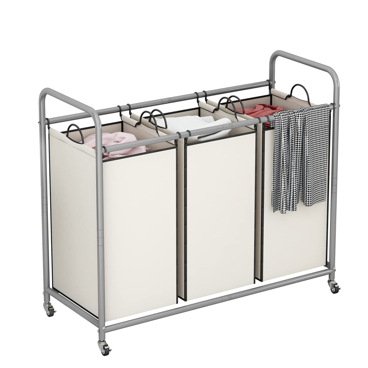 LINZINAR 3 Section Laundry Hamper Sorter, Beige Laundry - Image 1