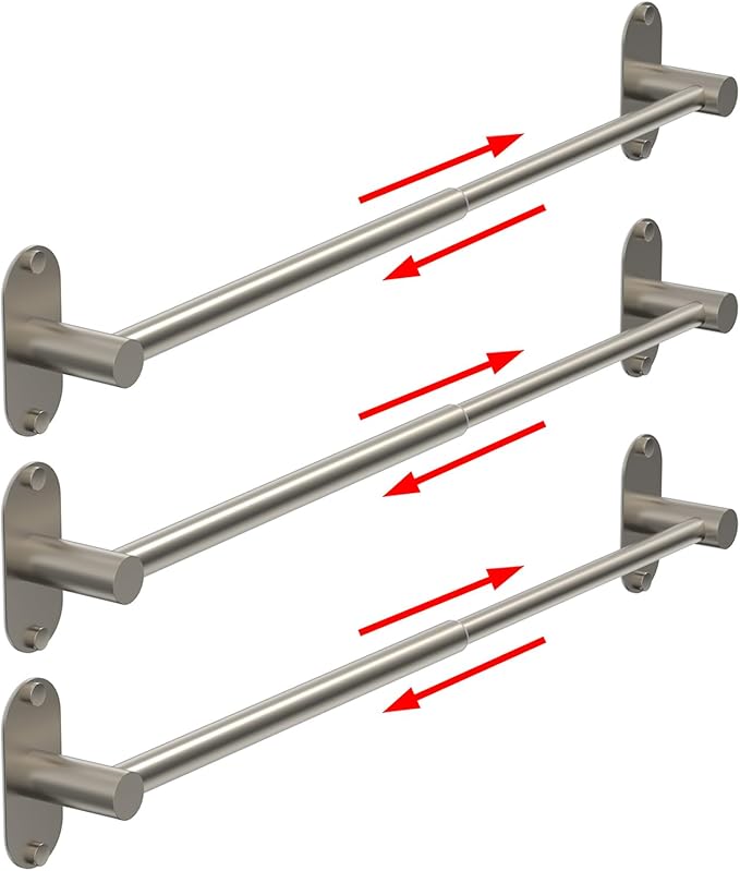 Towel Bar, Adjustable 14.4inch - 25.2inch Towel Rack, Self Adhesive & Wall Mounted for Bathroom Kitchen Hand Towel Holder Cloths Hanger SUS 304 Stainless Steel Organizer Single Bar (3, Brushed Nickel)