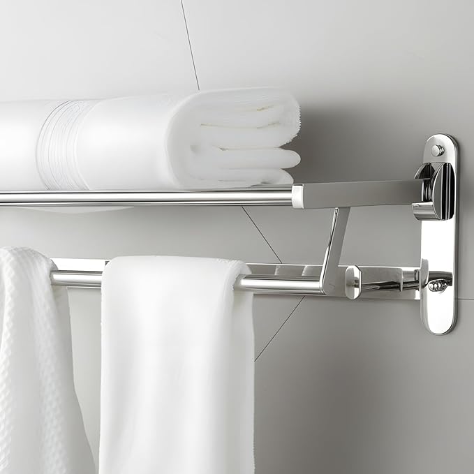 Roshan 6-Pieces Handcrafted and Hand Polished Multi Purpose Towel Rack, SUS304 Stainless Steel Rust Proof and Peel Resistant Towel Shelf, Includes 4 Handmade Hooks (6, Silver)