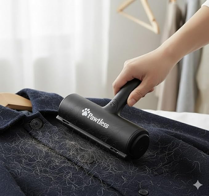 Pet Hair Remover Black - Reuseable Dog & Cat Hair Remover for Furniture, Clothes, Carpet, Car interiors- Eco-Friendly Lint Roller with Self-Cleaning Chamber- No Adhesive, No Refills Needed