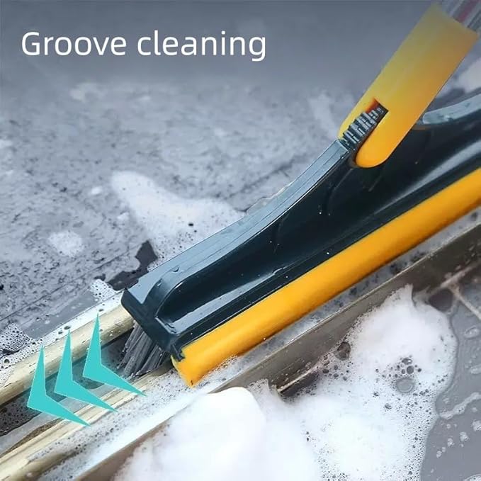 Grout Eeze Cleaner With Brush 2 In 1 V Shaped Head Rubber Squeegee 120° Rotation Long Handle Bristle Brush For Gap Cleaning Floor Tile Bathroom Balconies Kitchen Home Cleaning Tool