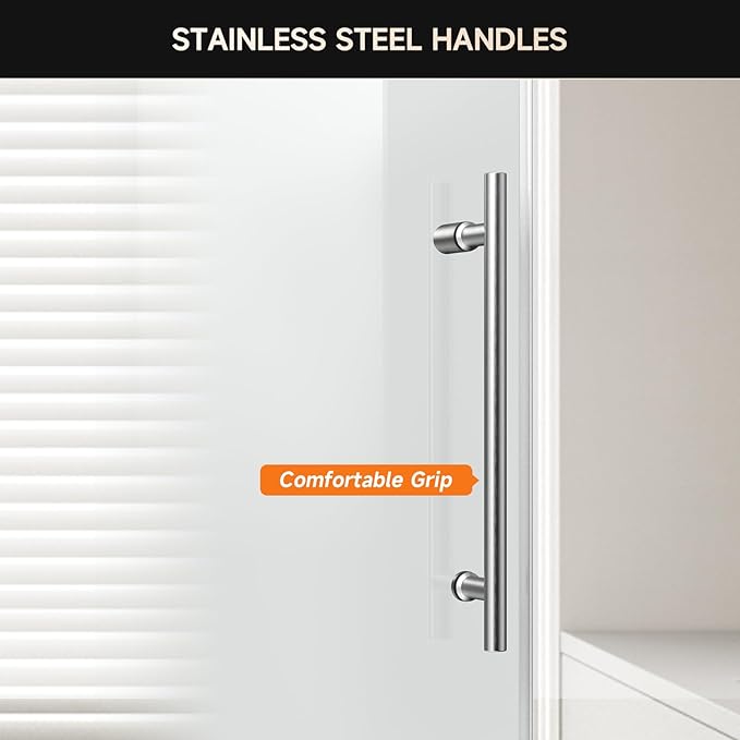 Frameless Shower Door, 56-60" W x 74" H 8mm Single Sliding Shower Door with 5/16" Clear Tempered Glass, Bathroom Glass Door for Walk-in Shower, Brushed Nickel