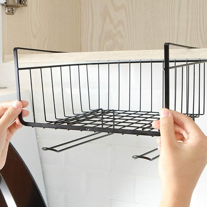 Pssopp Under Shelf Wire Basket, Hanging Storage Baskets Under Shelf Storage Organizer for Kitchen Pantry Desk Bookshelf (Black)