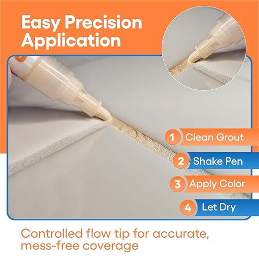 Light Beige Grout Paint Pen Restore and ReColor Your Grout Colors & Seals Fast Drying, Waterproof, Long Lasting for Bathroom, Showers & Kitchen Floors