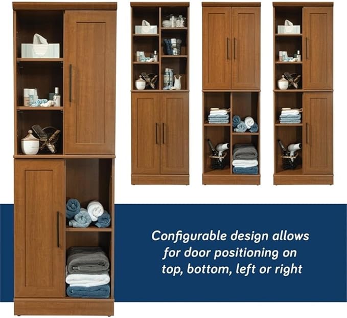 Sauder HomePlus Multi-Room Storage Cabinet with Adjustable Shelves and Door Positioning, Kitchen Laundry Pantry Storage Cabinet, in Sienna Oak Finish
