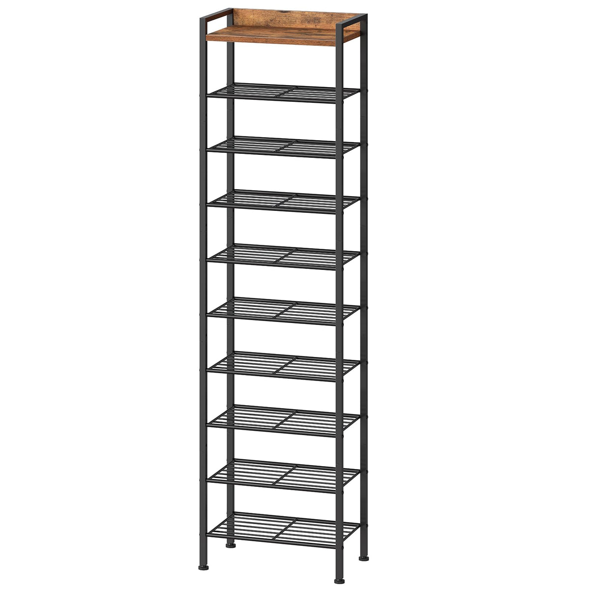 HOOBRO 10 Tier Shoe Rack Organizer with Wooden Top, Narrow Shoe - Image 1