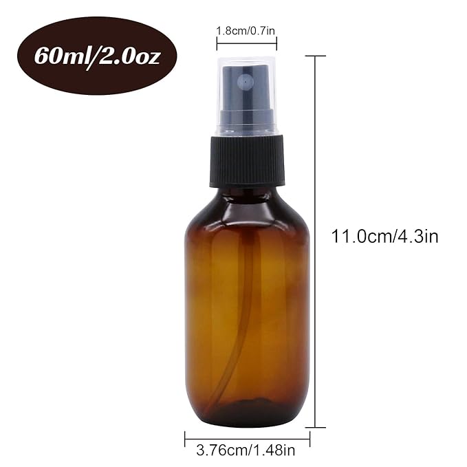 SYNTECSO 24 Pack 2oz Amber Plastic Spray Bottles, Fine Mist Spray Bottles for Essential Oils, Water Spray Bottle for Hair Plant & Cleaning Solution