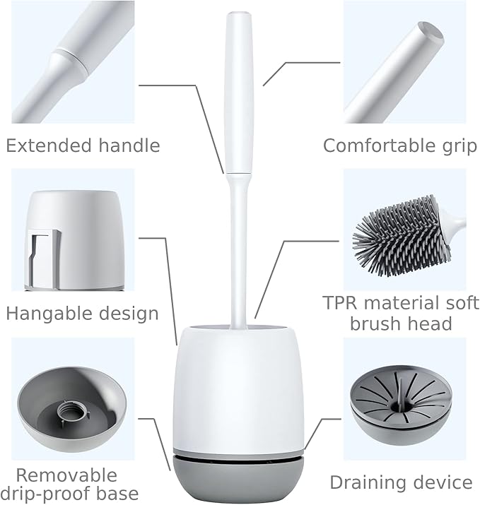 Toilet Brush, 2 Pack Toilet Bowl Brush and Holder with Ventilated Holder, Bathroom Accessories Toilet Bowl Cleaners with Silicone Bristles, Cleaning Supplies Toilet Cleaner Brush for Deep Cleaning
