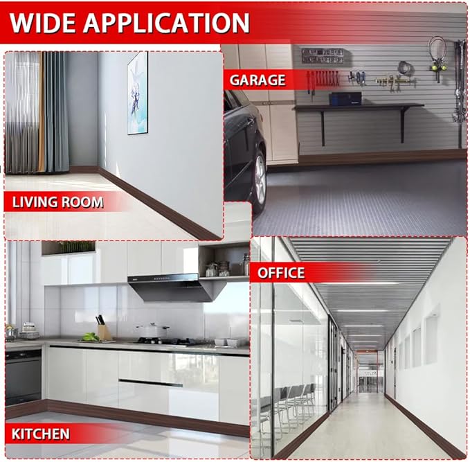 Vinyl Wall Base Baseboard Molding Trim 4" Flexible Self Adhesive Rubber Wall Base Moulding Trim Peel and Stick Design, 4 Inch x 60 Feet, Brown Wood Grain