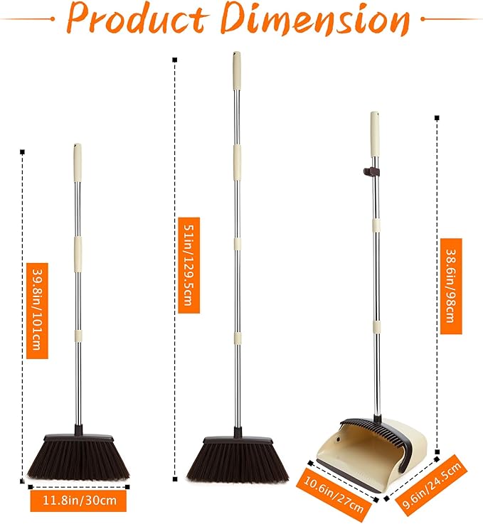 Broom and Dustpan Set+24-Count Dishwasher Cleaner Tablets, Deep Cleaning and Descaling Formula, Removes Odors, Scale, and Hard Water Residue, Maintains Dishwashers, Septic Tank Safe