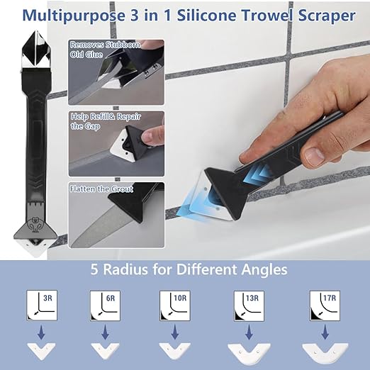 Tile Grout Repair Kit - Grout Filler, Grout Repair Paste with Silicone Trowel Scraper, Fast Drying Grout Repair Kit for Bathroom Shower Kitchen Floor Tile, Waterproof (17.64 oz, Silver)