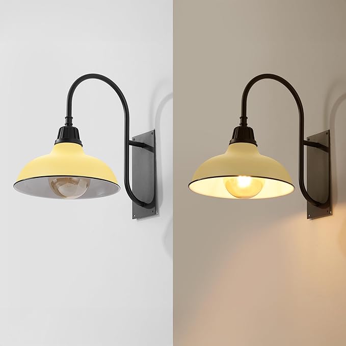 JONATHAN Y JYL7614H Stanley 12.25" 1-Light Farmhouse Industrial Indoor/Outdoor Iron LED Gooseneck Arm Outdoor Sconce for Entryway Lobby Kitchen Bathroom Bedroom Living Room Hallway, Matte Yellow