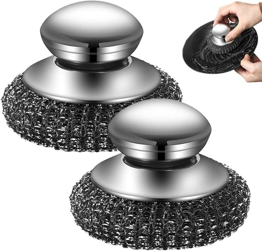 2026 New Steel Wool Scrubber, Stainless Steel Dish Scrubber with Handle for Cleaning Dishes, Iron Pots, Stoves, Wash Sink (2 pcs)