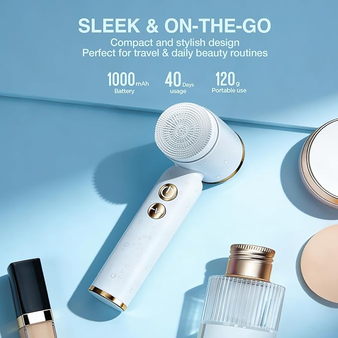 Electric Face Scrubber & Facial Cleansing Brush - 6-in-1 Exfoliating Face Scrubber Kit, 3 Speeds, IPX6 Waterproof Face Brush for Deep Cleaning, Massage & Gentle Exfoliation-Milk White