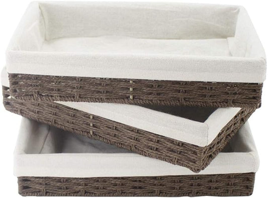 3Pcs Paper Rope Woven Storage Baskets, Delicate Storage Box for Shelves/Bathroom/Kitchen/Living Room/Office Desk/Bedroom. (Brown)