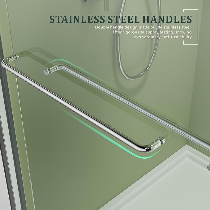 Sliding Bathtub Shower Glass Door 56-60" Width x 62" Height with 1/4"(6mm) Clear Tempered Glass,Chrome Stainless Steel Hardware Double Handles Bypass Glass Tub Doors