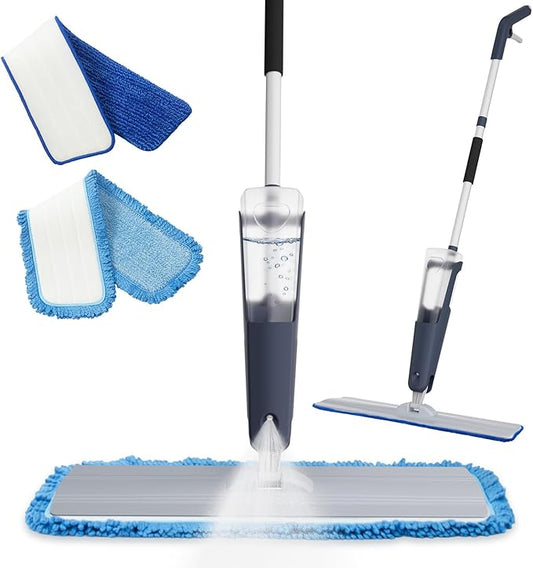 24" Dry mops for Floor Cleaning, Microfiber mop Spray System, Commercial Heavy-Duty Wet mops with 28oz Big Tank, 2 Washable Pads (Commercial Blue, 24inch-1Pack)