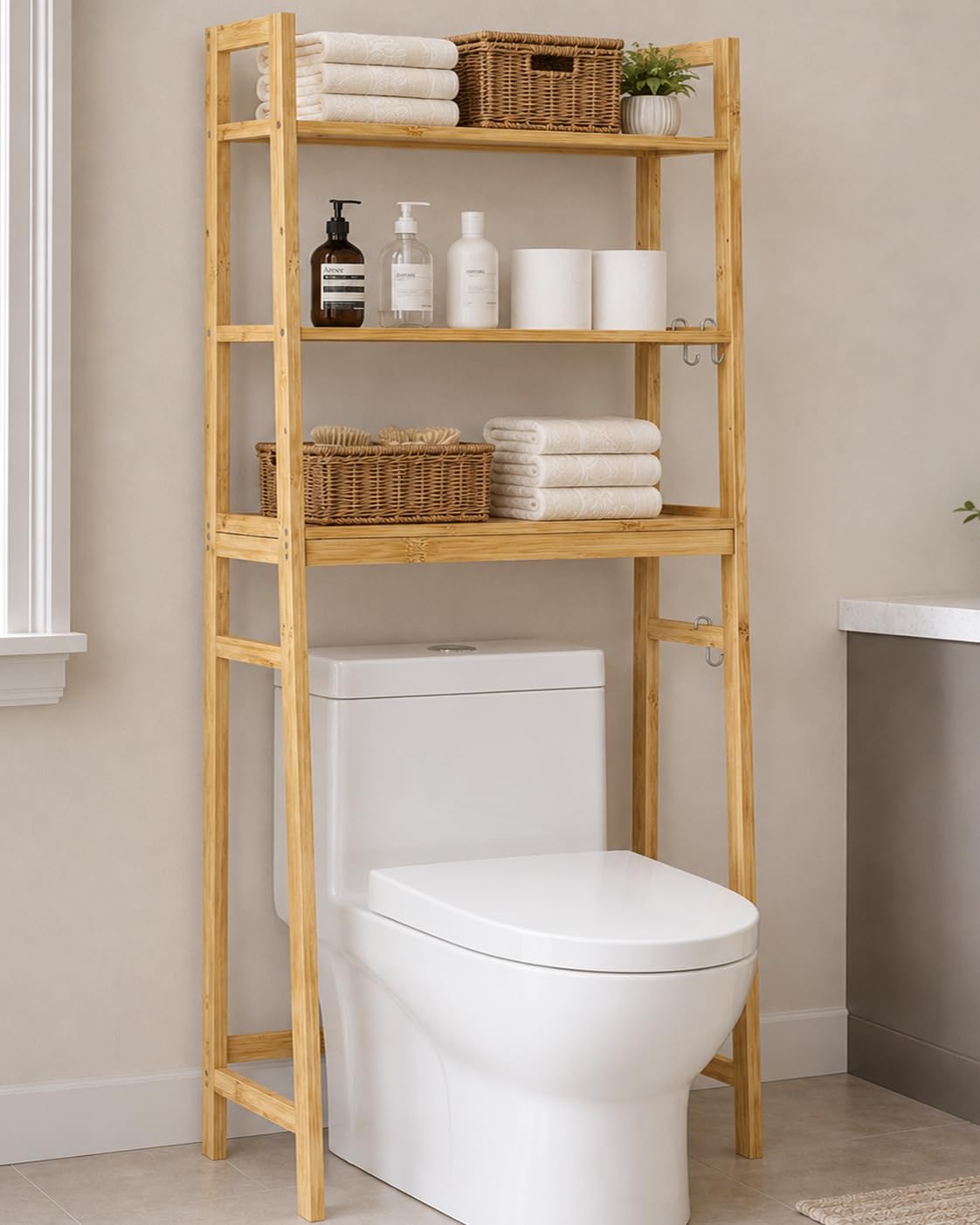 Over The Toilet Storage,Space Saving 3 Tier Bamboo | Home Organization - Image 1