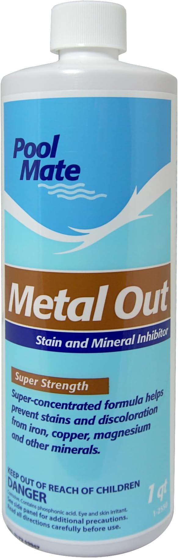 Pool Mate 1-Quart Concentrated Metal Out Stain and Mineral Inhibitor, Pool Metal Remover, Stain Remover, Made in USA