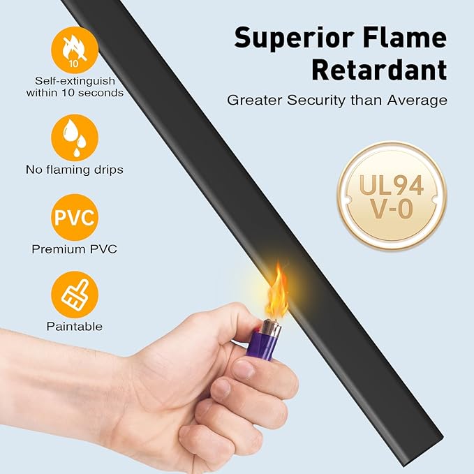 Delamu Black Cord Hider, 62.8in TV Cable Hider, Cord Covers for Wires on Wall, Wire Hider Wire Covers for 2-3 Cords on Wall, Easier Setup Cable Raceway Cable Management, 4X L15.7 W0.94 H0.47in, Black