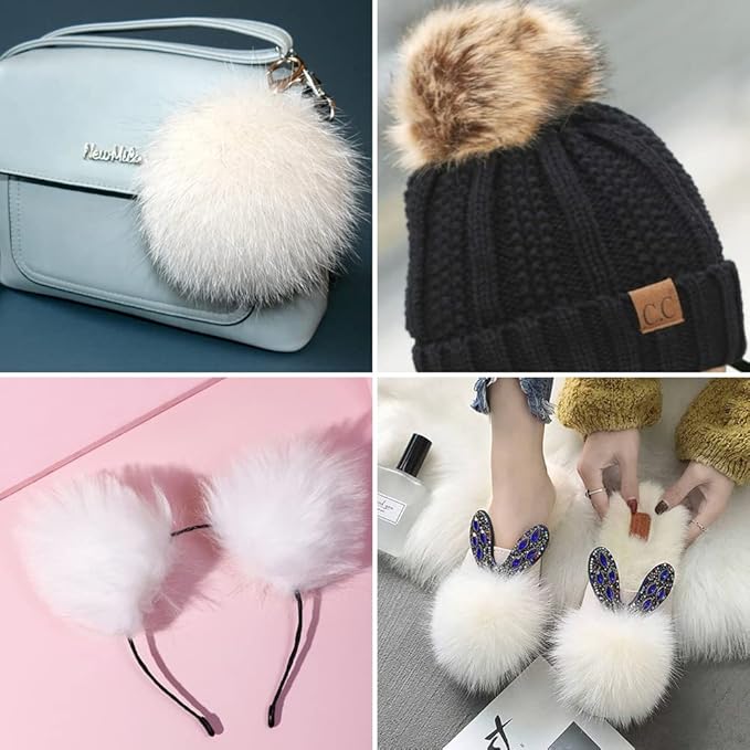 Beadthoven 24pcs 4 Inch Faux Fur Pompom Ball with Elastic Loop DIY Soft Fluffy Pom Pom for Hats Shoes Scarves Removable DIY Knitting Hat Accessories Crocheted Hats Bags Key Chains Mixed Color