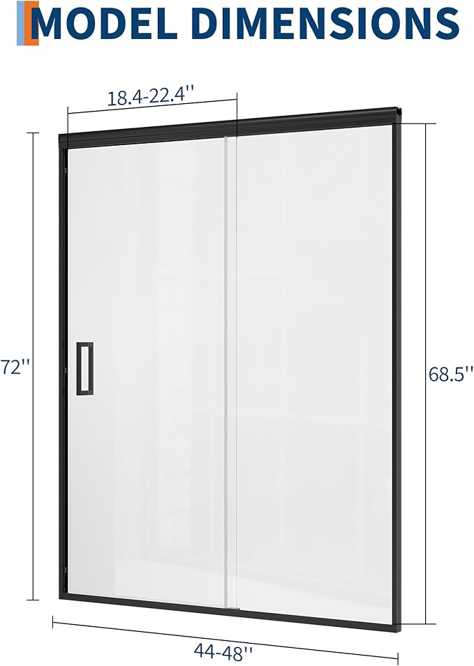 Sliding Shower Door 44–48 Inch W x 72 Inch H – Framed Double Sliding Tempered Glass Shower Enclosure with Easy-Clean Coating, Safe Wet-Dry Separation Design for Family Bathrooms Matte Black