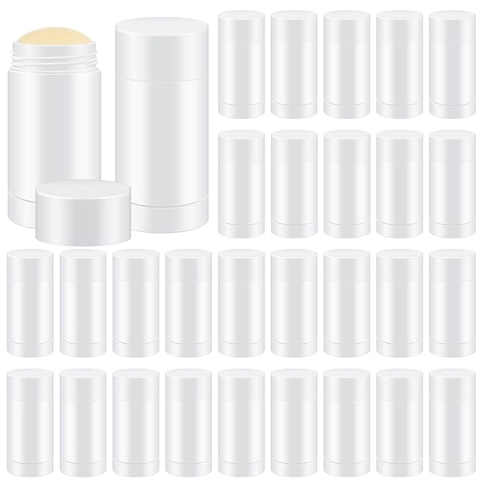 30 Pcs Empty Deodorant Containers Twist up Filling Stick Plastic Deodorant Container Refillable Bottles Bottomfill Round Lip Balm Tubes for Homemade DIY Lipstick Crayon(75 ml,White)