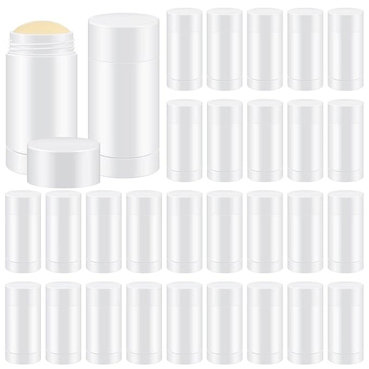 30 Pcs Empty Deodorant Containers Twist up Filling Stick Plastic Deodorant Container Refillable Bottles Bottomfill Round Lip Balm Tubes for Homemade DIY Lipstick Crayon(15 ml,White)