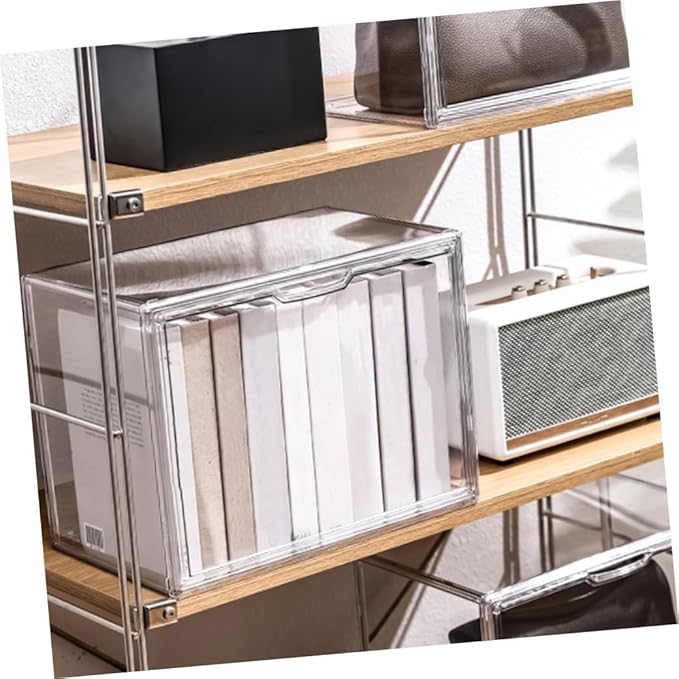 BESPORTBLE Transparent Stackable Book Storage Box with Openable Cover Acrylic Organizer for Home and Bedroom Space-saving Container for Books and Sundries Practical Desktop Holder